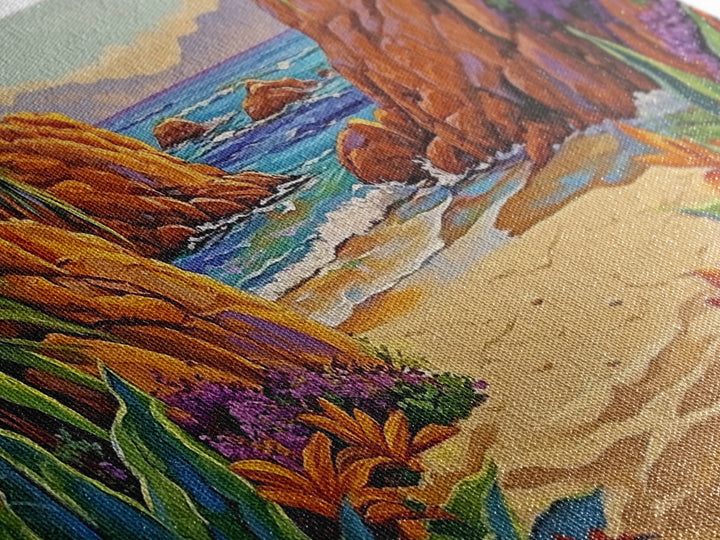 Cove Palms, Beach, Framed Canvas Print, Secluded tropical beach scene, Bedroom Wall Art, boho paradise vibes, coastal summer escape