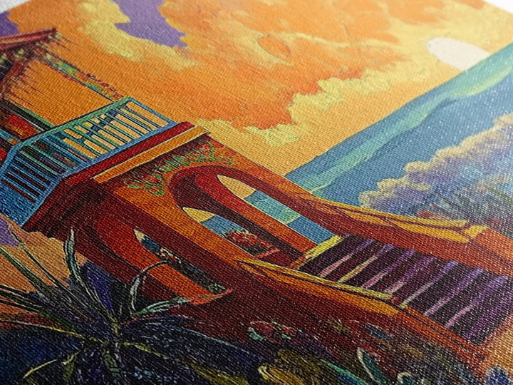 Beach Sunset, Tower, Tropical, Canvas Print, Coastal sunset art, boho beach house decor, vibrant tropical wall art, living room art