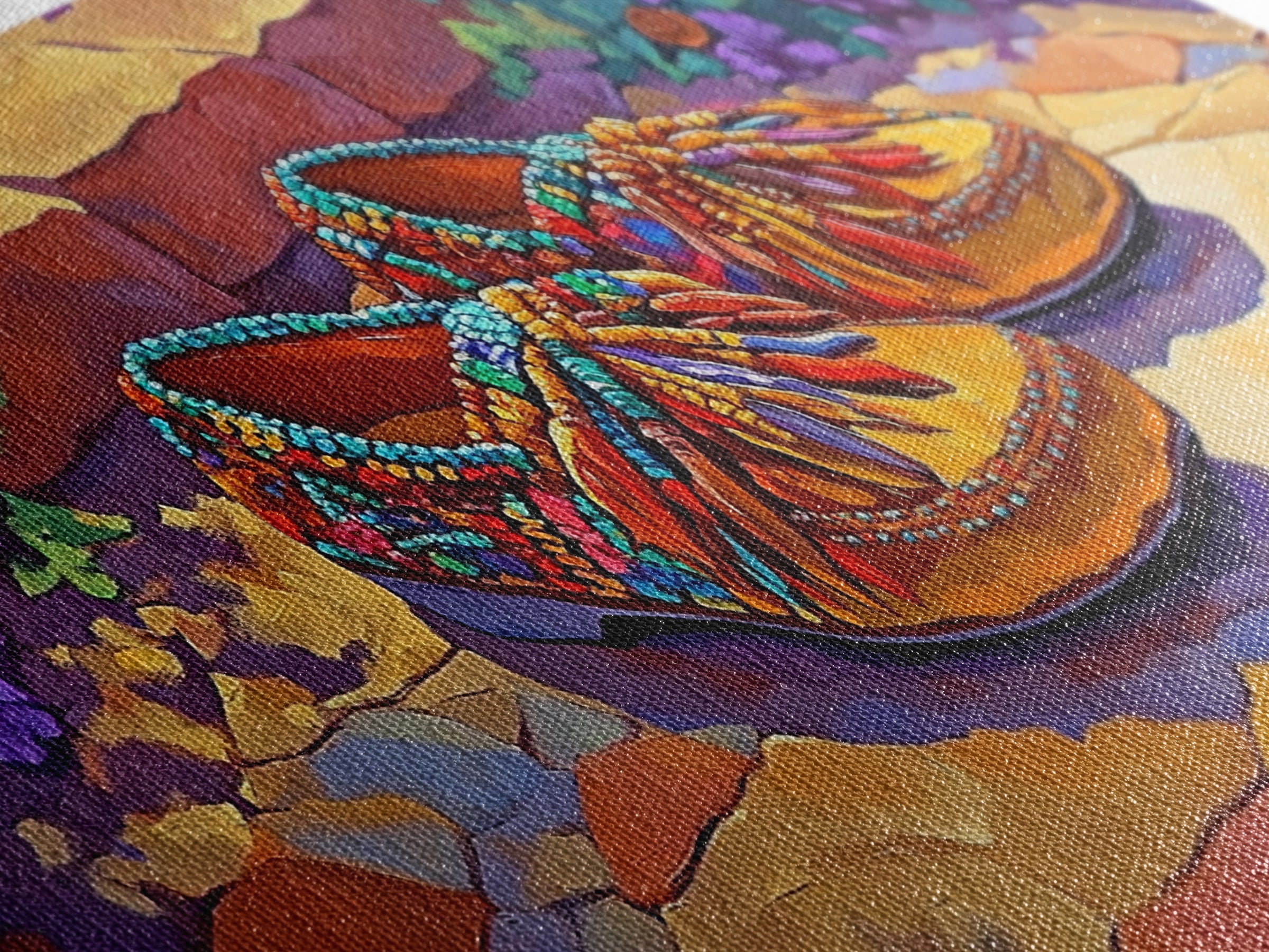 Colorful Moccasins, Boho, Style, Framed Canvas Print, vibrant moccasin shoes, Boho Decor, Bedroom Wall Art, Southwestern art