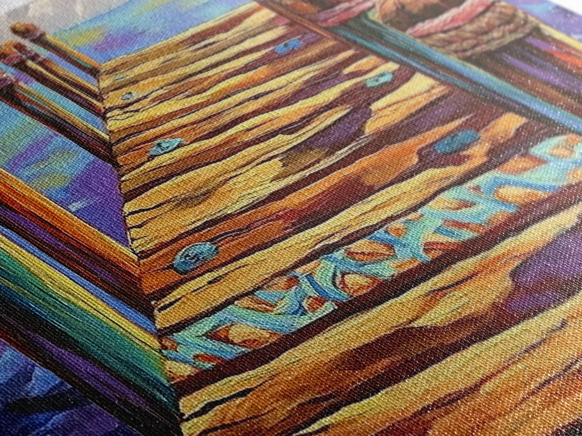 Dock View, Ocean, Coastal Path, Framed Canvas Print, Vibrant pier artwork ideal Beach House Wall Art or Nautical Entryway Decor