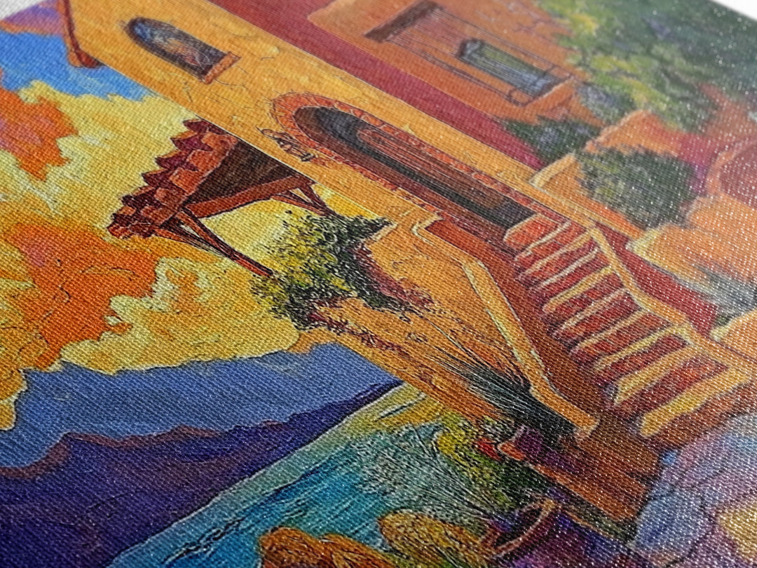 Desert Adobe, Sunset, Southwest, Framed Canvas Print, southwestern home art, rustic decor, living room wall art, fall adobe style