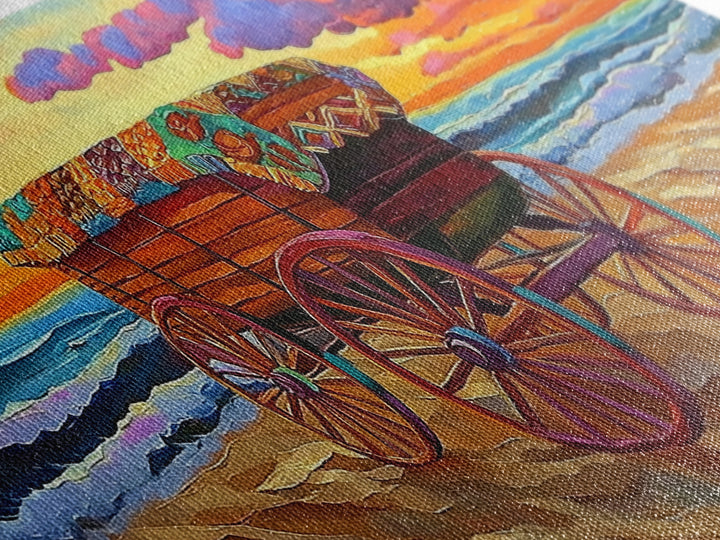 Beach Wagon, Sunset, Decor, Framed Canvas Print western wall art, desert decor, living room boho art, rustic coastal art, beach house