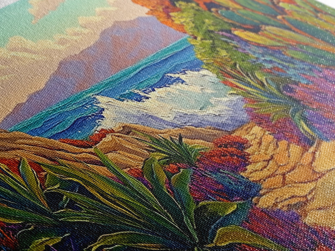 Ocean Path, Sunset, Nature, Canvas Print vibrant coastal wall art, autumn cactus decor, tropical landscape painting, entryway art