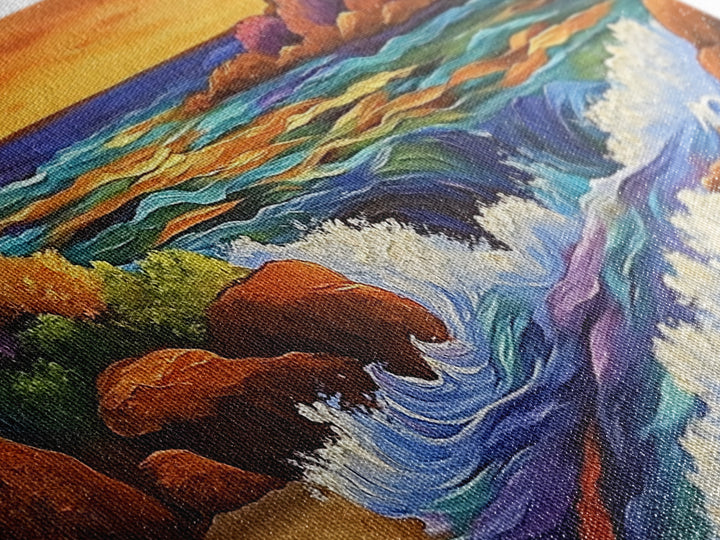 Coastal Stream, Sunset Shore, Nature Escape, Canvas Print, Tropical Landscape Wall Art, Vibrant Living Room or Office Decor