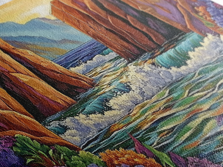 Canyon Cliffs, Ocean View, Sunset Water, Framed Canvas Print, Vibrant Landscape Wall Art, Office or Entryway Nature Decor