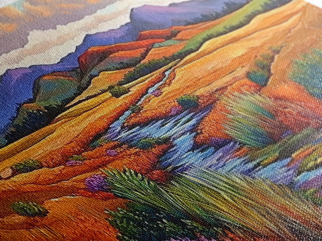 Autumn River, Golden Fields, Mountain View, Canvas Print, Fall Landscape Wall Art, Rustic Living Room Art, Seasonal Entryway Decor