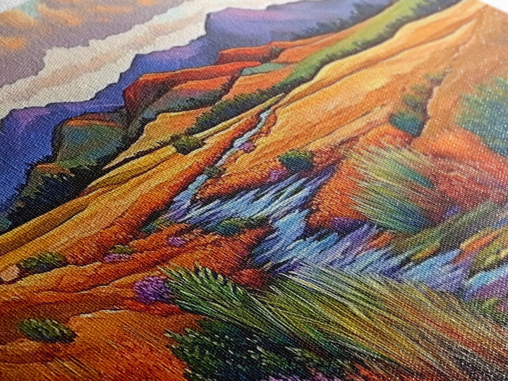 Autumn River, Golden Fields, Mountain View, Canvas Print, Fall Landscape Wall Art, Rustic Living Room Art, Seasonal Entryway Decor