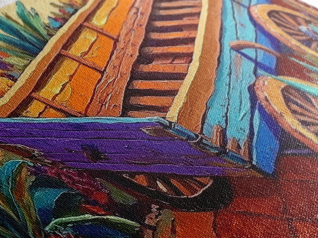 Painted Wagon, Rustic Charm, Color Pop, Framed Canvas Print, Western Farmhouse Wall Art, Vibrant Kitchen Print, Entryway Decor