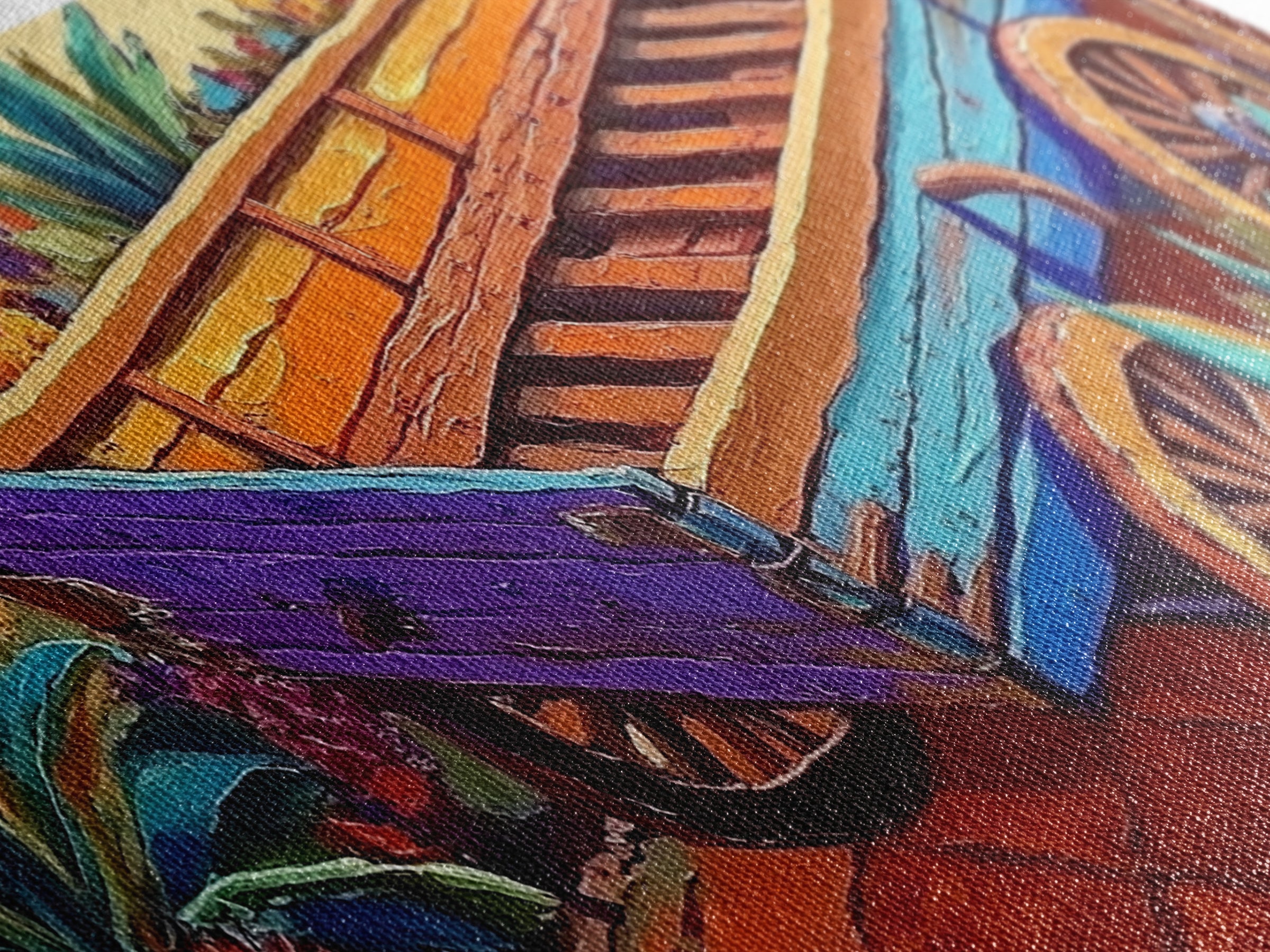 Painted Wagon, Rustic Charm, Color Pop, Framed Canvas Print, Western Farmhouse Wall Art, Vibrant Kitchen Print, Entryway Decor