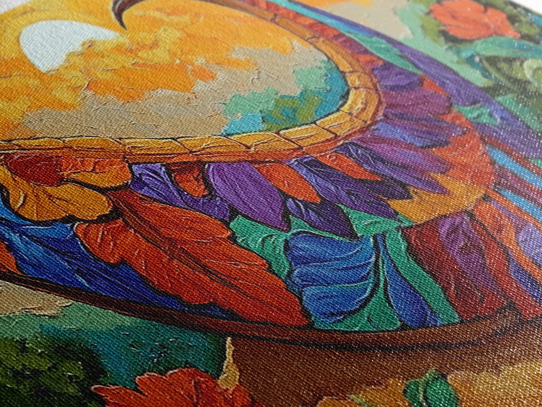 Harvest Sunset, Cornucopia, Floral, Framed Canvas Print Thanksgiving wall art, vibrant boho painting, Fall kitchen decor, rustic style