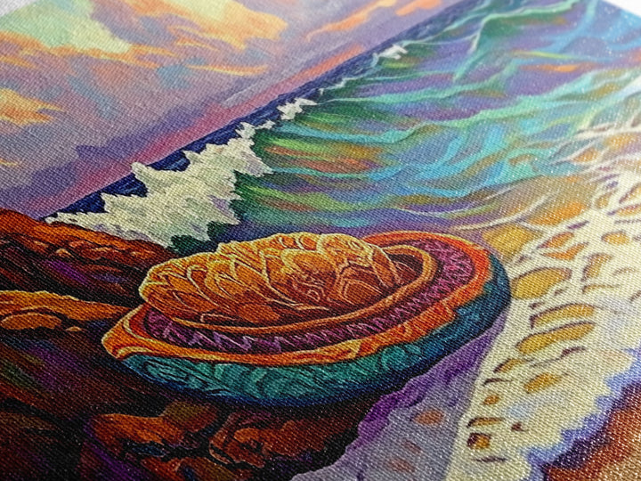 Conchas Beach, Sunset, Waves, Canvas Print, Mexican sweet bread art, kitchen wall decor, colorful bakery art, beach wall painting