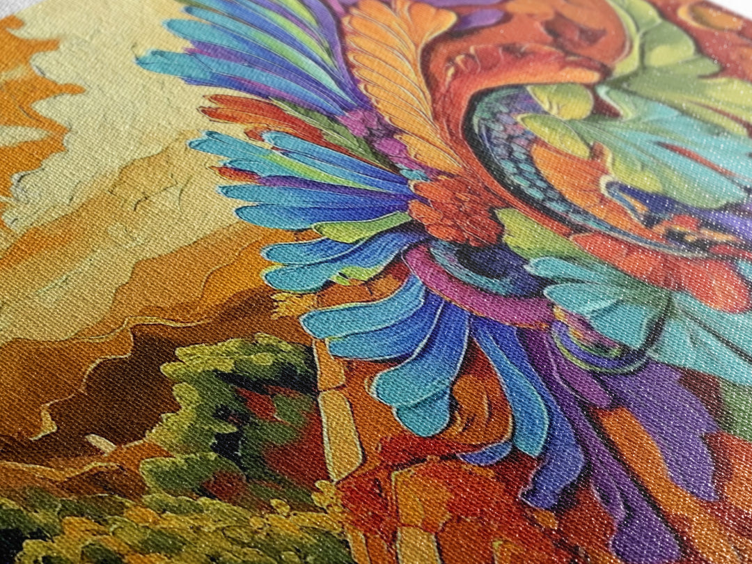 Colorful Feather, Design, Sunset, Framed Canvas Print, southwest wall art, abstract boho style, living room wall art, desert tones