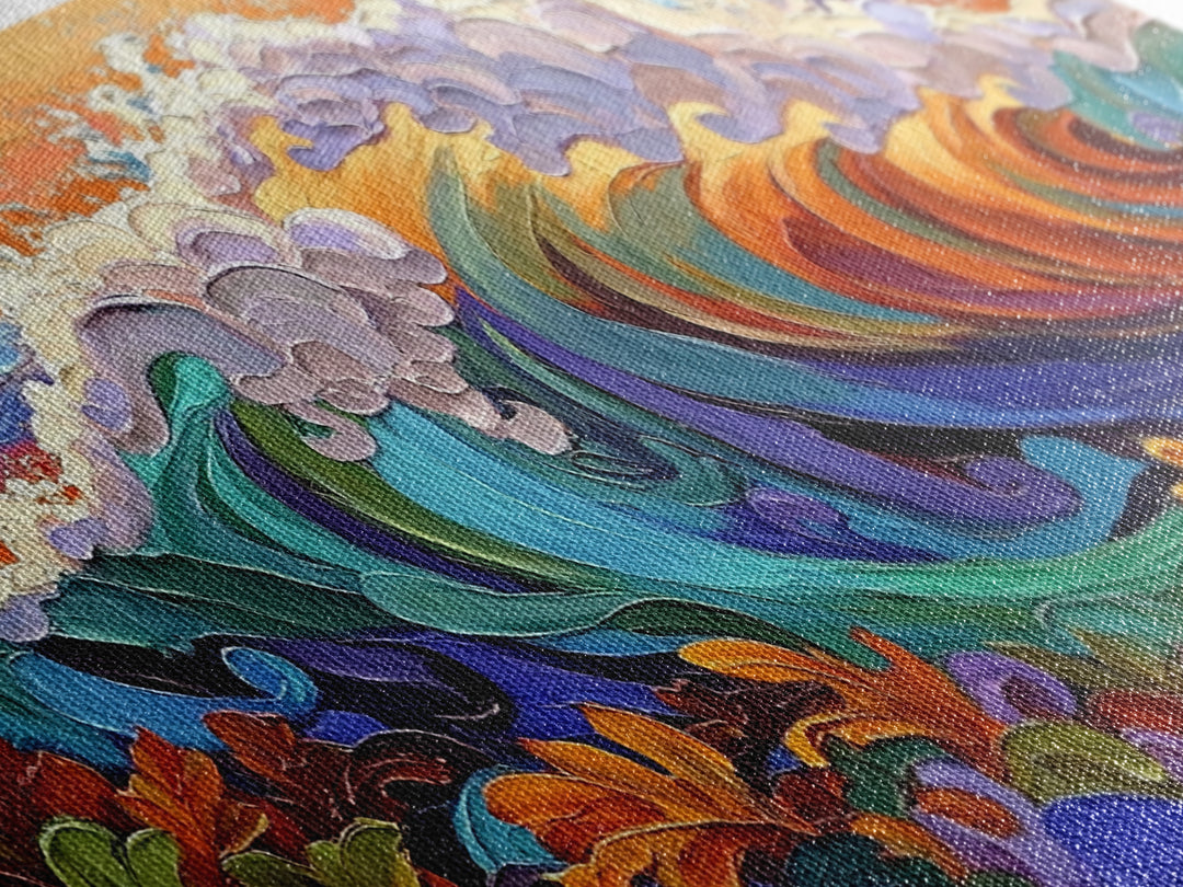 Bold Waves, Abstract, Ocean, Canvas Print, vibrant ocean wave art, abstract palette knife style, beach home décor, kitchen wall art