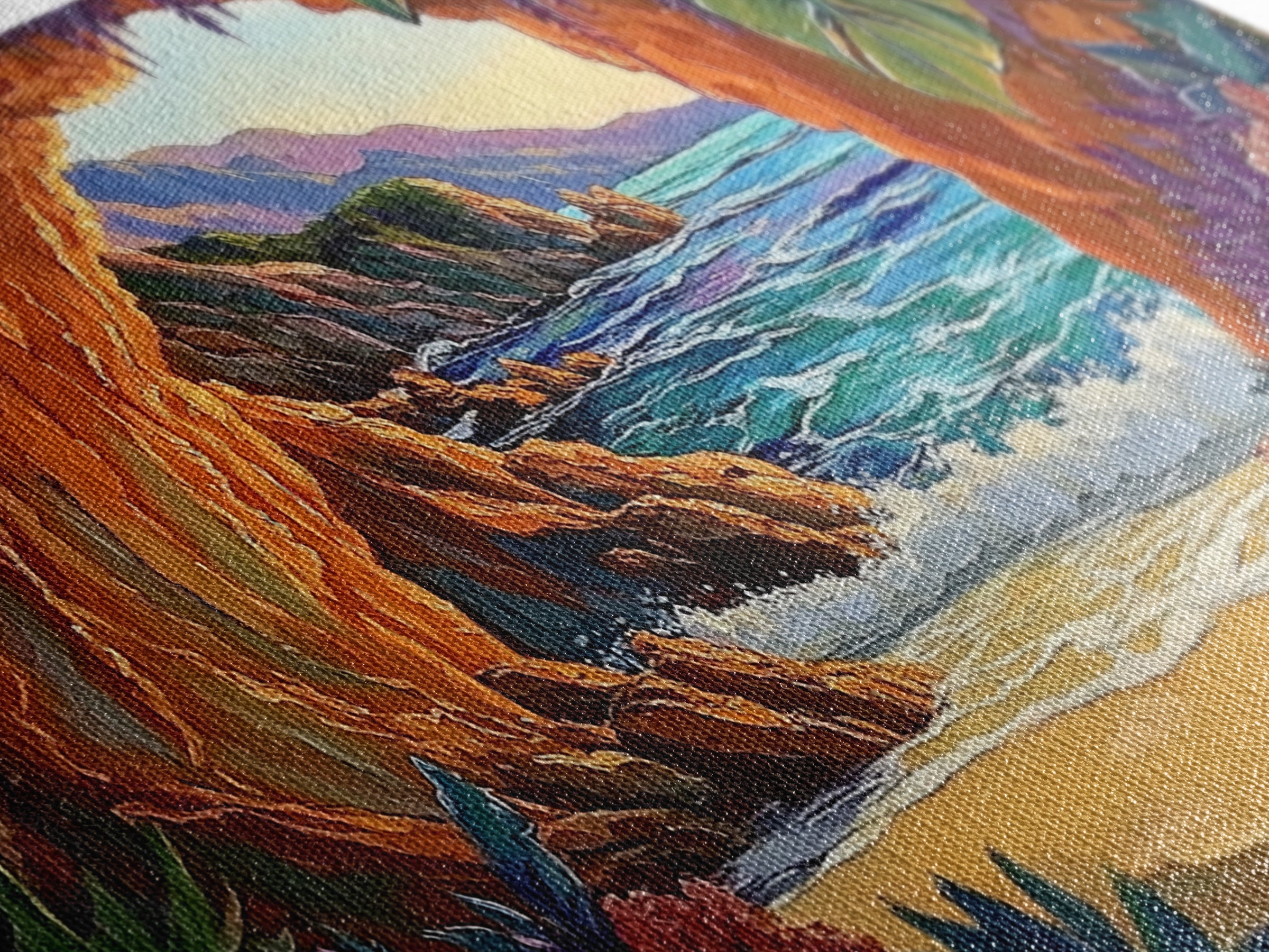 Cave, Beach, Jungle, Ocean, Canvas Print, Coastal jungle scene, tropical beach view, living room or entryway boho wall decor