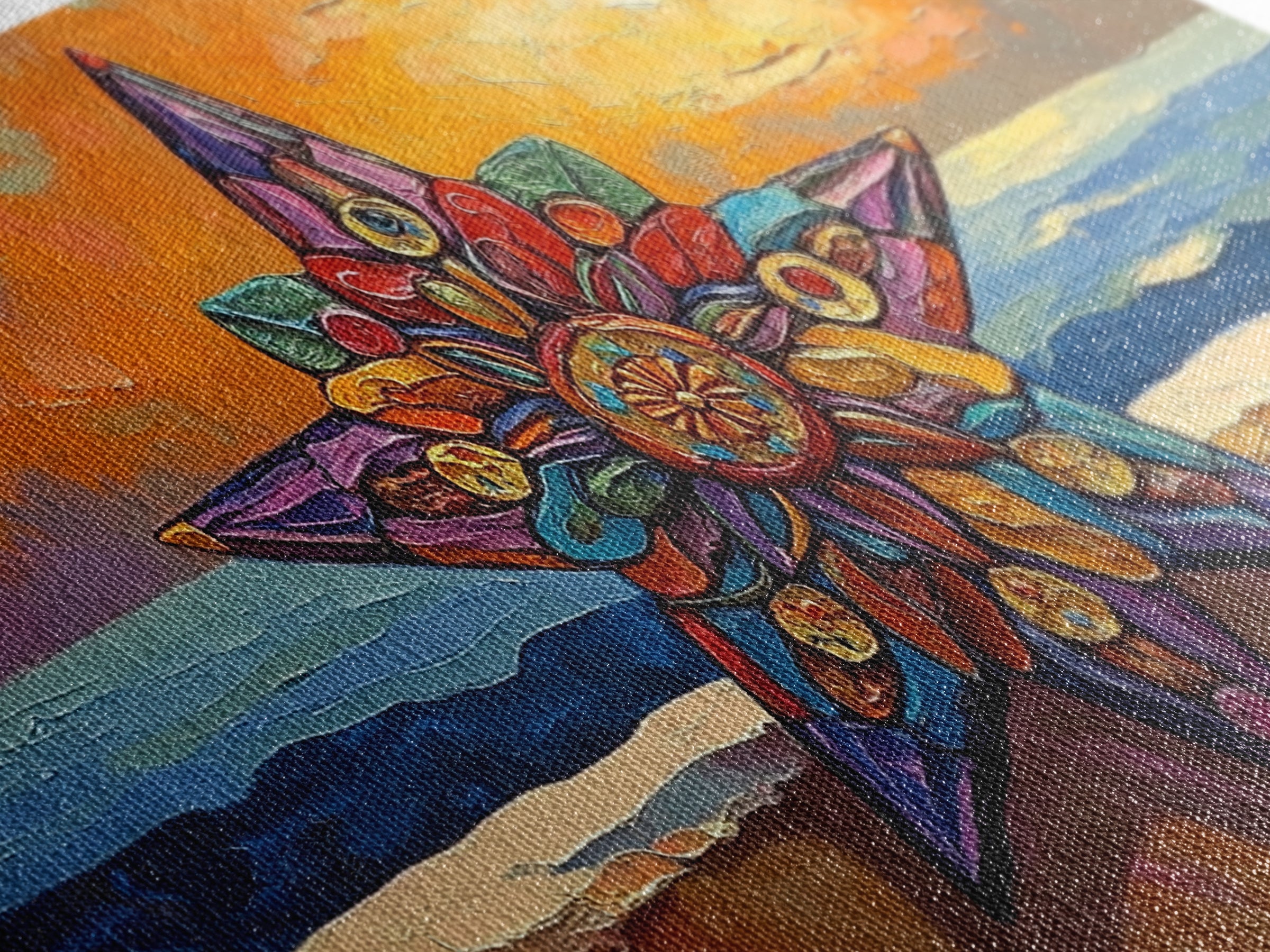 Star Sunset, Ocean, Mandala, Framed Canvas Print vibrant boho wall art, coastal living room decor, sunset mandala beach house artwork