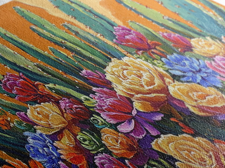 Cactus Flower, Bloom, Garden, Framed Canvas Print desert botanical artwork Kitchen Wall Art boho floral art vibrant home accent