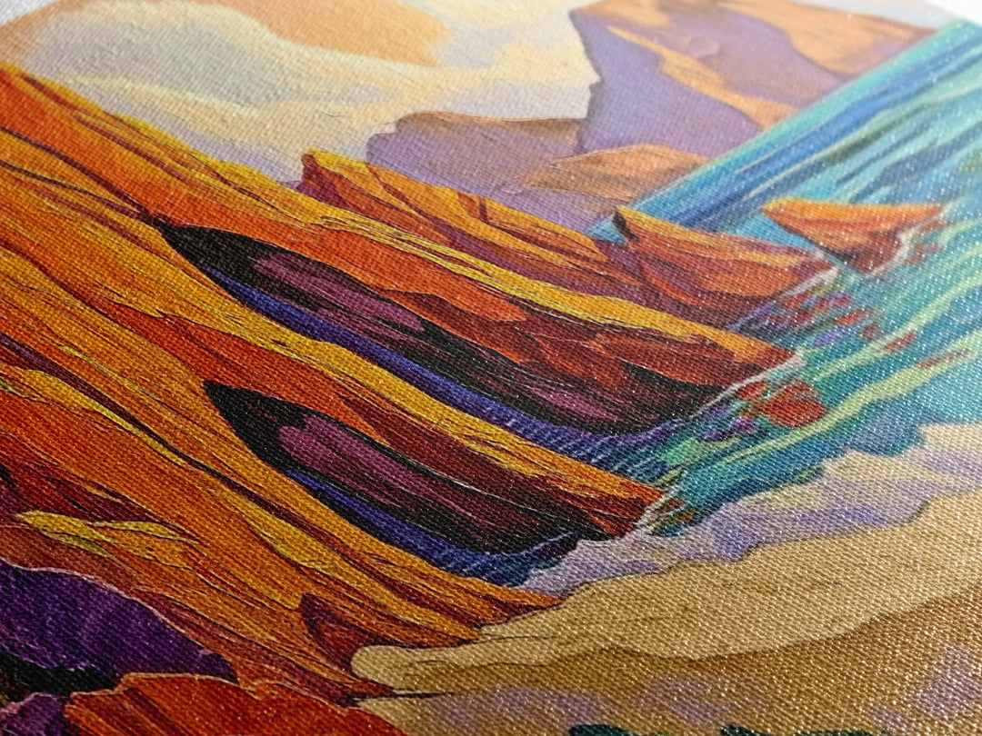 Cliffs Beach, Ocean, Framed Canvas Print, Bold textured coastal cliffs and ocean view painting, Vibrant Summer Decor, Kitchen Wall Art