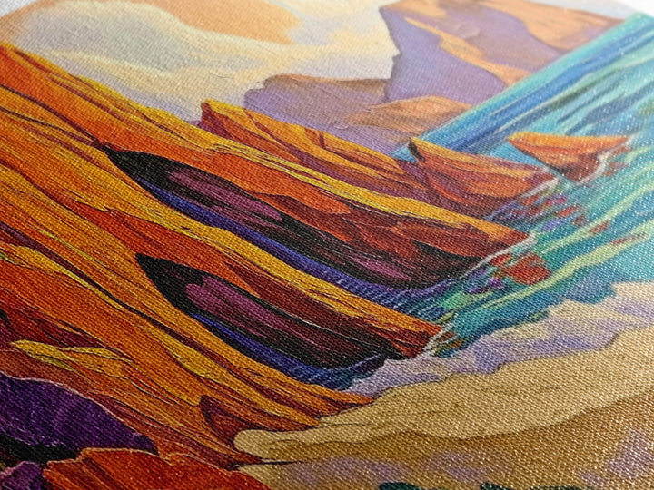 Cliffs Beach, Ocean, Framed Canvas Print, Bold textured coastal cliffs and ocean view painting, Vibrant Summer Decor, Kitchen Wall Art