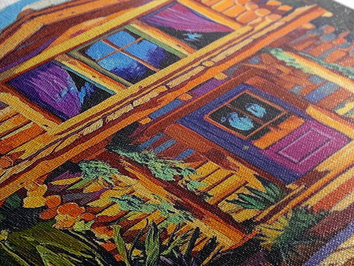 Cabin Cozy, Rustic, Nature, Framed Canvas Print log cabin wall art, autumn home decor, rustic living room print, woodland boho wall decor