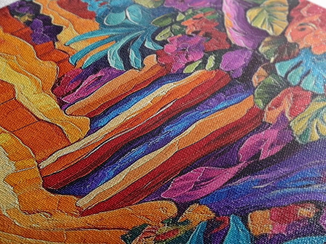 Canyon Path, Vibrant, Nature, Canvas Print bold textured painting, desert botanical wall decor, hallway art, southwest boho jungle print