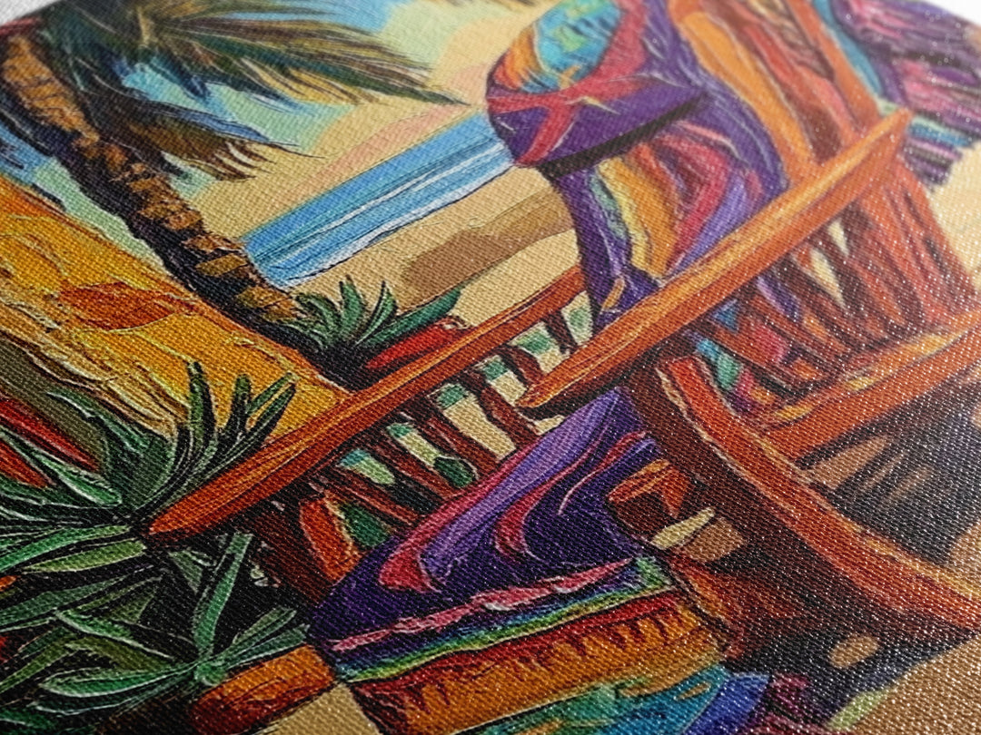 Chair Blanket, Breeze, Shore, Canvas Print, beach chair art, coastal boho decor, sunny retreat wall art, tropical relaxation, porch vibes