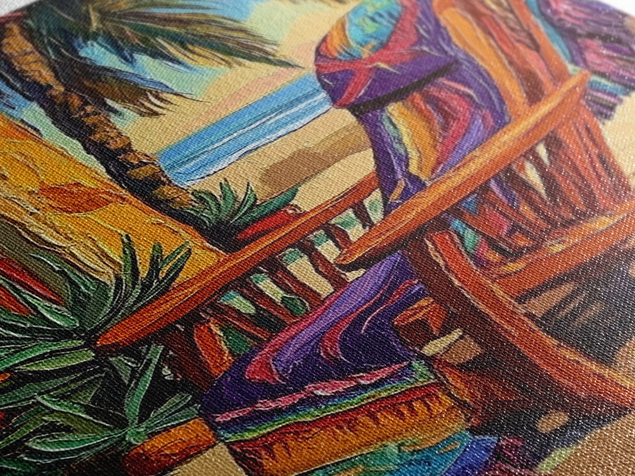 Chair Blanket, Breeze, Shore, Canvas Print, beach chair art, coastal boho decor, sunny retreat wall art, tropical relaxation, porch vibes