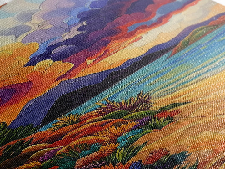 Clouds Sunset, Beach, Scenic Canvas Print, Colorful Coastal Wall Art, Vibrant Nature Landscape, Fall Living Room Art Piece