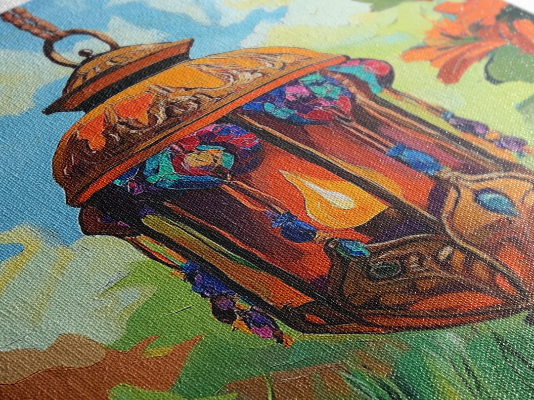 Boho Lantern, Glow, Garden, Framed Canvas Print, Moroccan Lantern Art, Boho Wall Decor, Eclectic Lighting Artwork, Patio Living Room Art