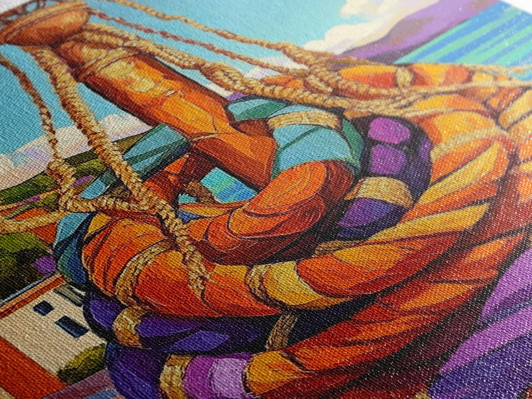 Nautical Rope, Dock, Summer, Framed Canvas Print, Nautical Rope Wall Art, Summer Decor, Bright Harbor Painting, Beach House Wall Accent