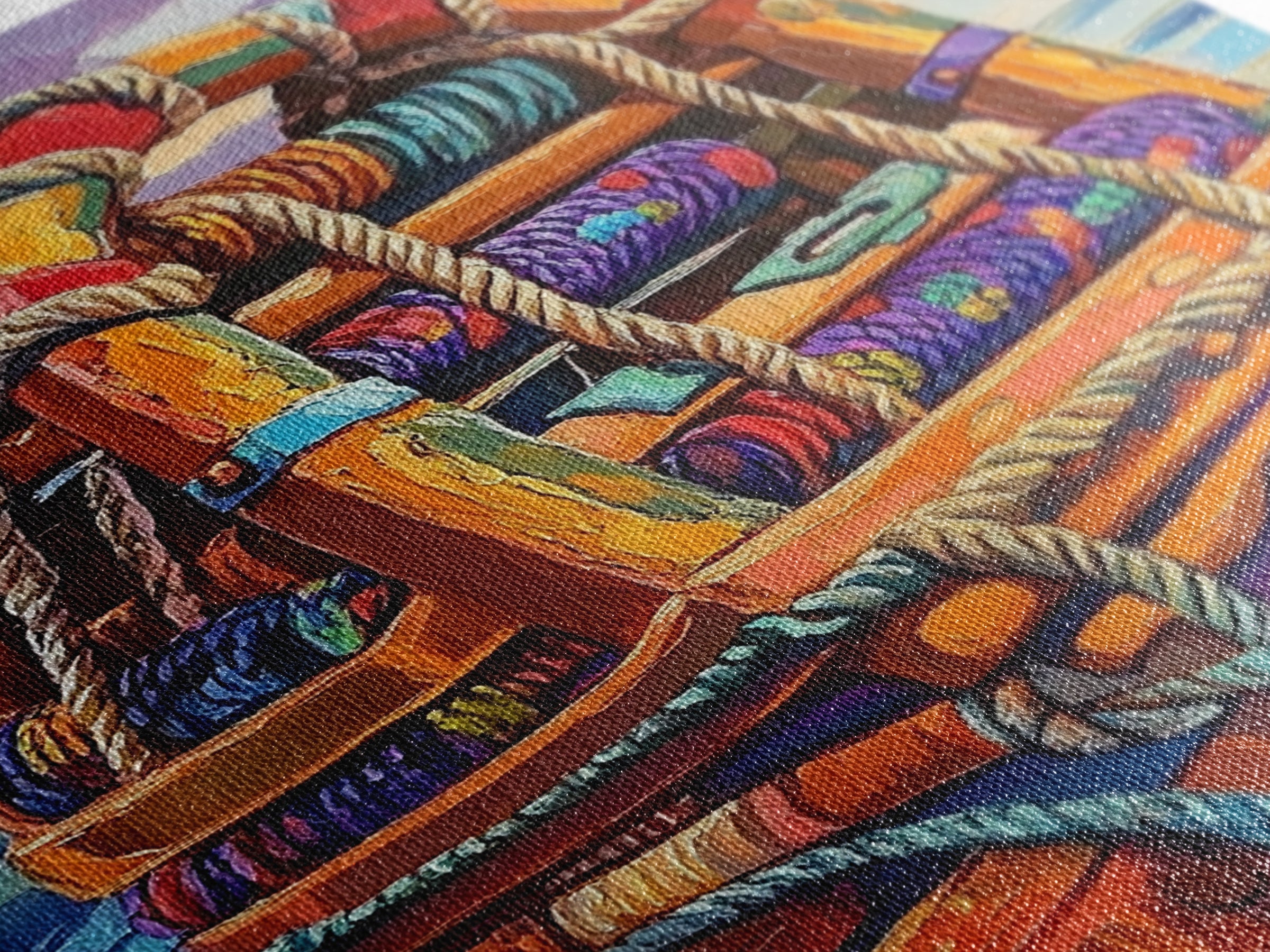 Rope Dock Sunset, Nautical, Framed Canvas Print, Nautical Rope Dockside Art, Sunset Painting, Coastal Seaside Wall Decor, Living Room Decor