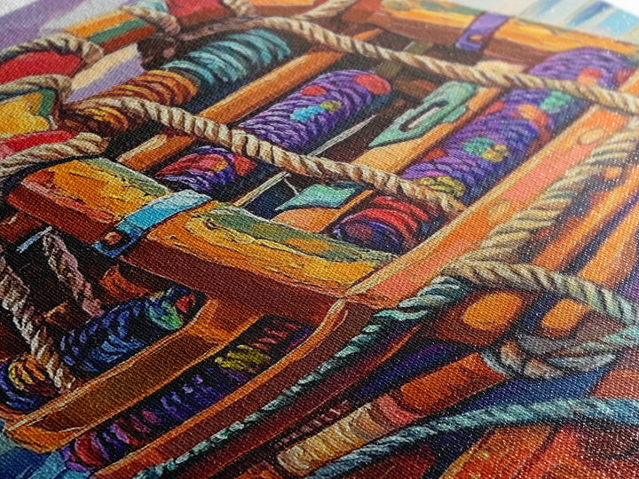 Rope Dock Sunset, Nautical, Framed Canvas Print, Nautical Rope Dockside Art, Sunset Painting, Coastal Seaside Wall Decor, Living Room Decor