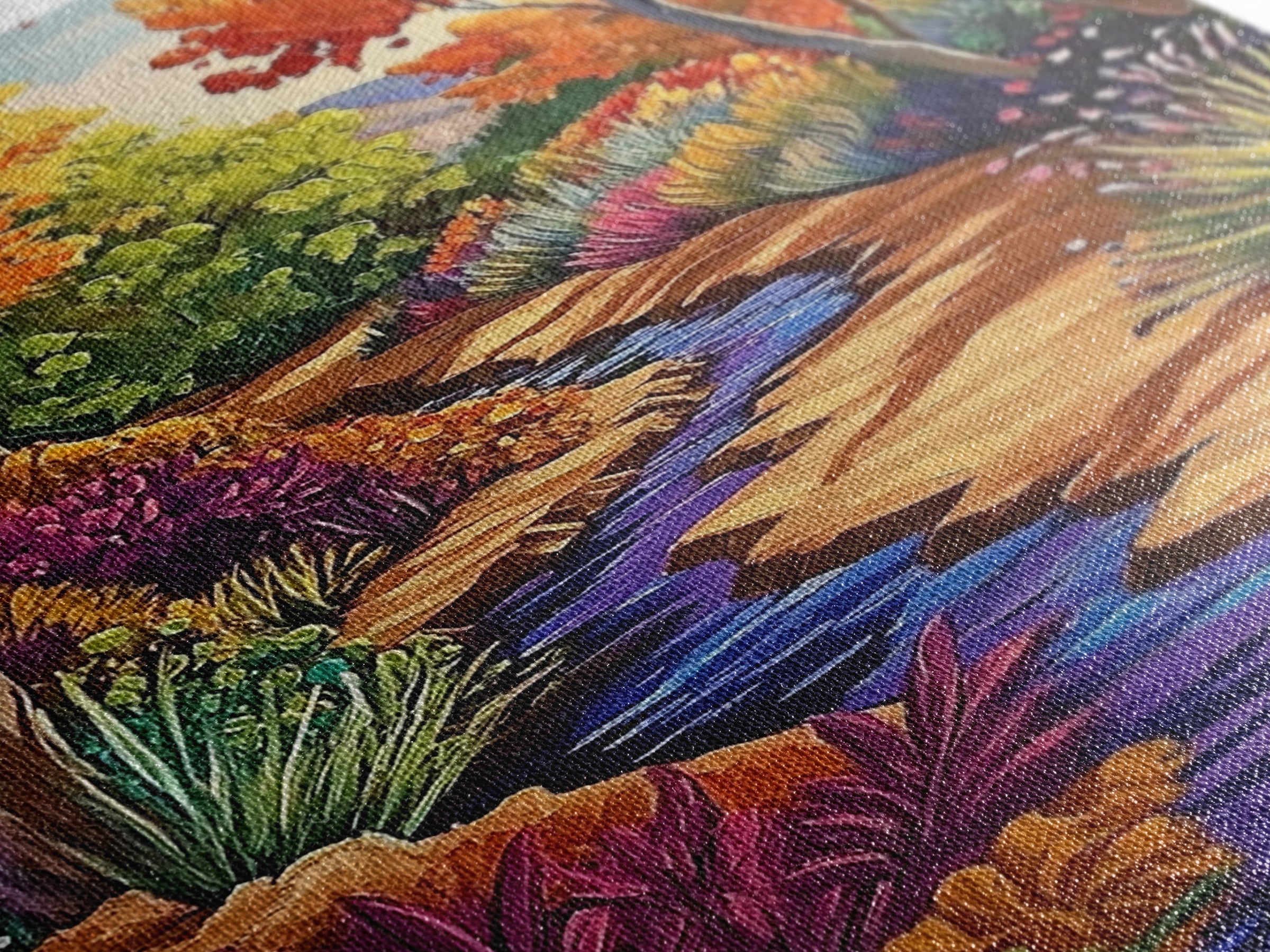 Autumn Forest, Stream, Pathway, Framed Canvas Print, Fall Nature Wall Art, Cozy Cabin Decor, Boho Living Room Landscape Artwork