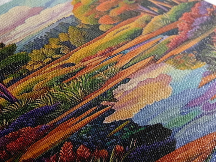 Autumn Trees, Reflection, Canvas Print, Fall forest scene, living room art, nature inspired decor, woodland painting, cozy autumn vibes