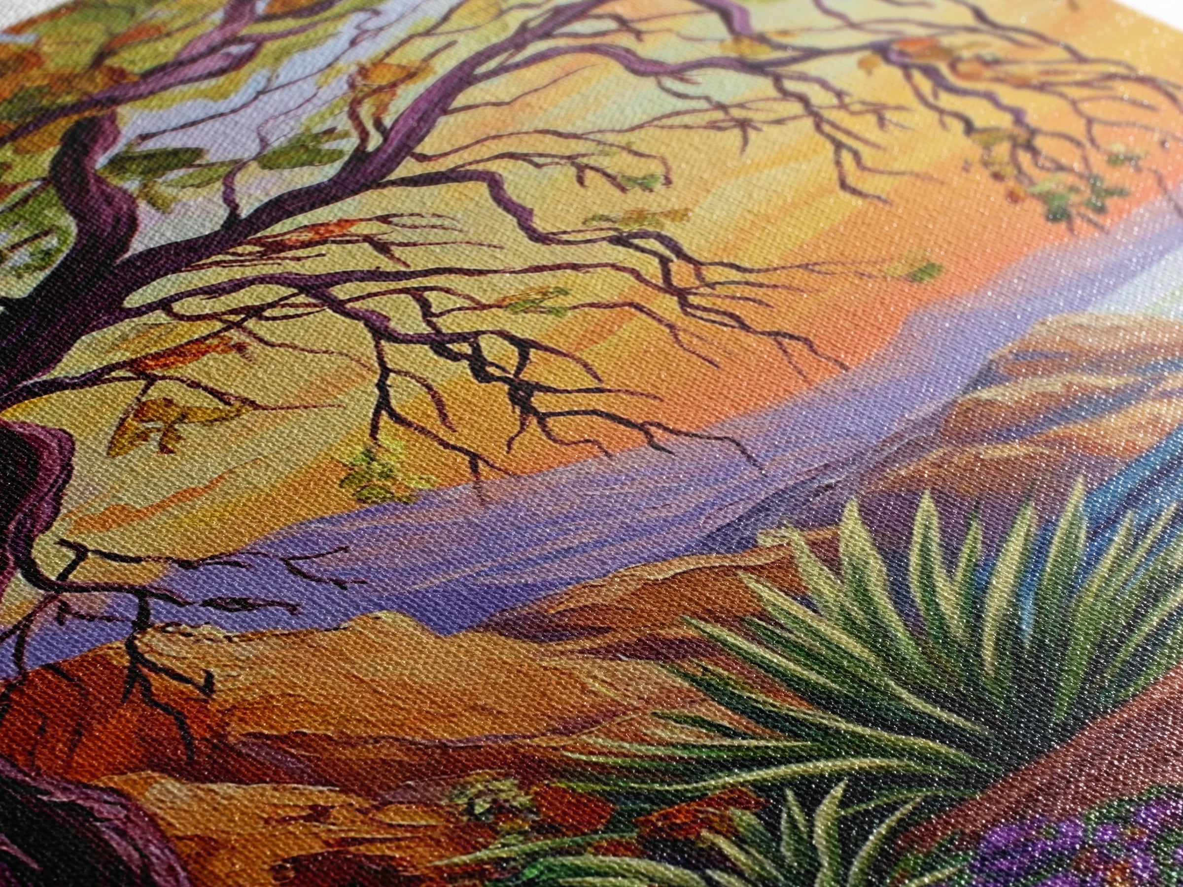 Coastal Tree View, Ocean Cliff Art, Sunset Seascape Painting, Nature Wall Decor, Framed Canvas Print, Hallway Wall Art, beach house art