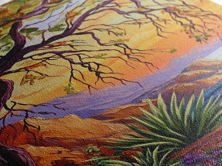 Coastal Tree View, Ocean Cliff Art, Sunset Seascape Painting, Nature Wall Decor, Framed Canvas Print, Hallway Wall Art, beach house art