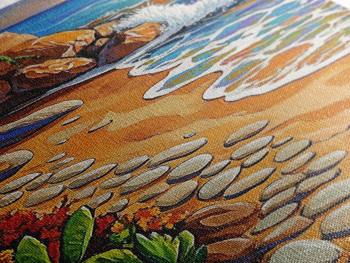 Coastal Path, Beach Steps, Ocean View, Canvas Print, tropical art, relaxing decor, vibrant seascape, Bathroom Wall Art