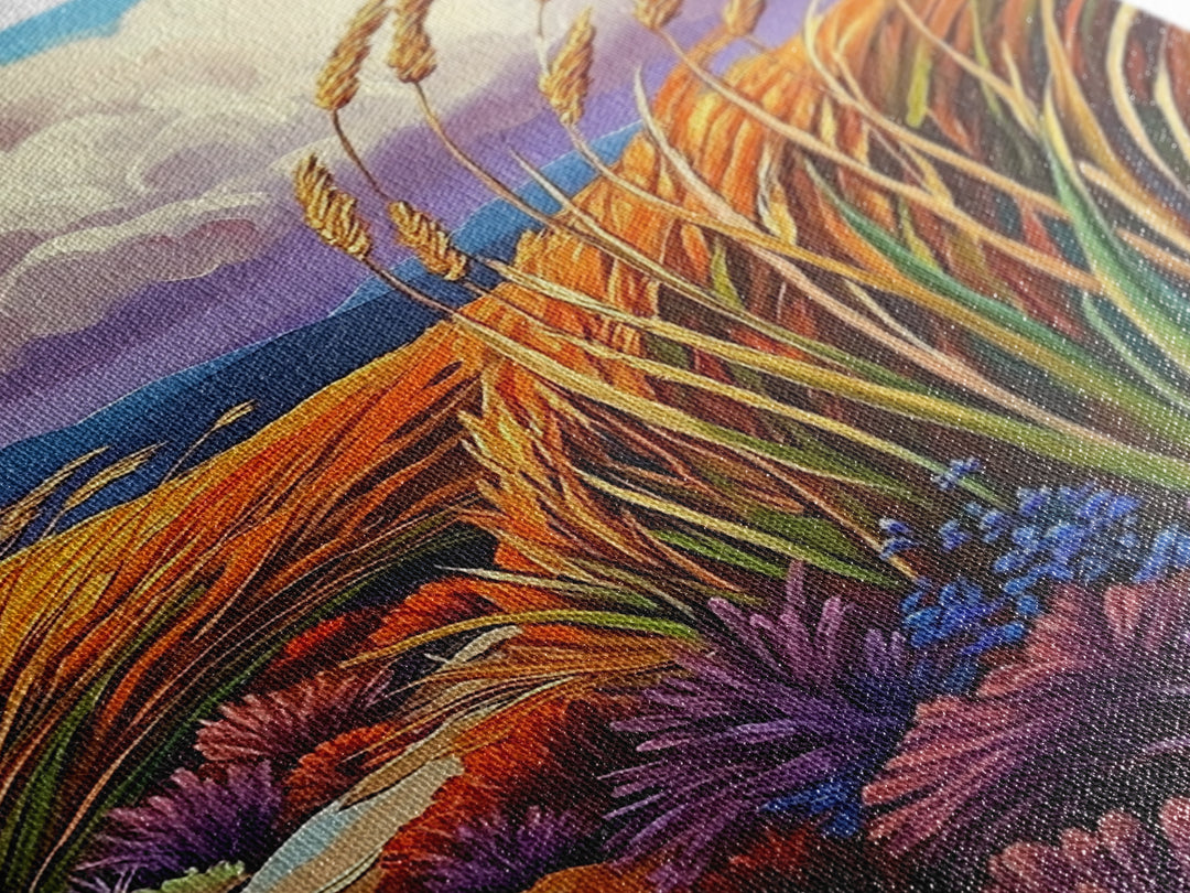 Autumn Prairie, Golden Fields, Windy Wheat, Nature Trail, Framed Canvas Print, Fall Wall Art, rustic farmhouse decor, cozy style