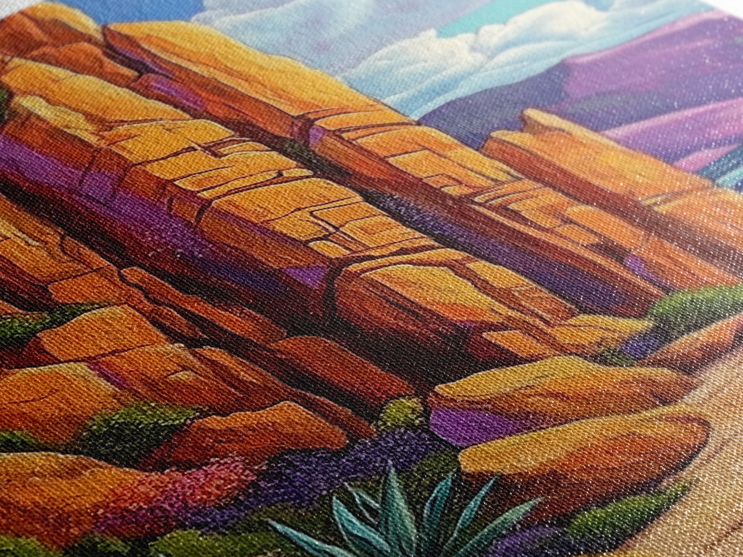 Desert Cliffs and Sea, Coastal Rock Formation, Vibrant Shoreline Scene, Canvas Print, Living Room Wall Art, Bold Nature Painting