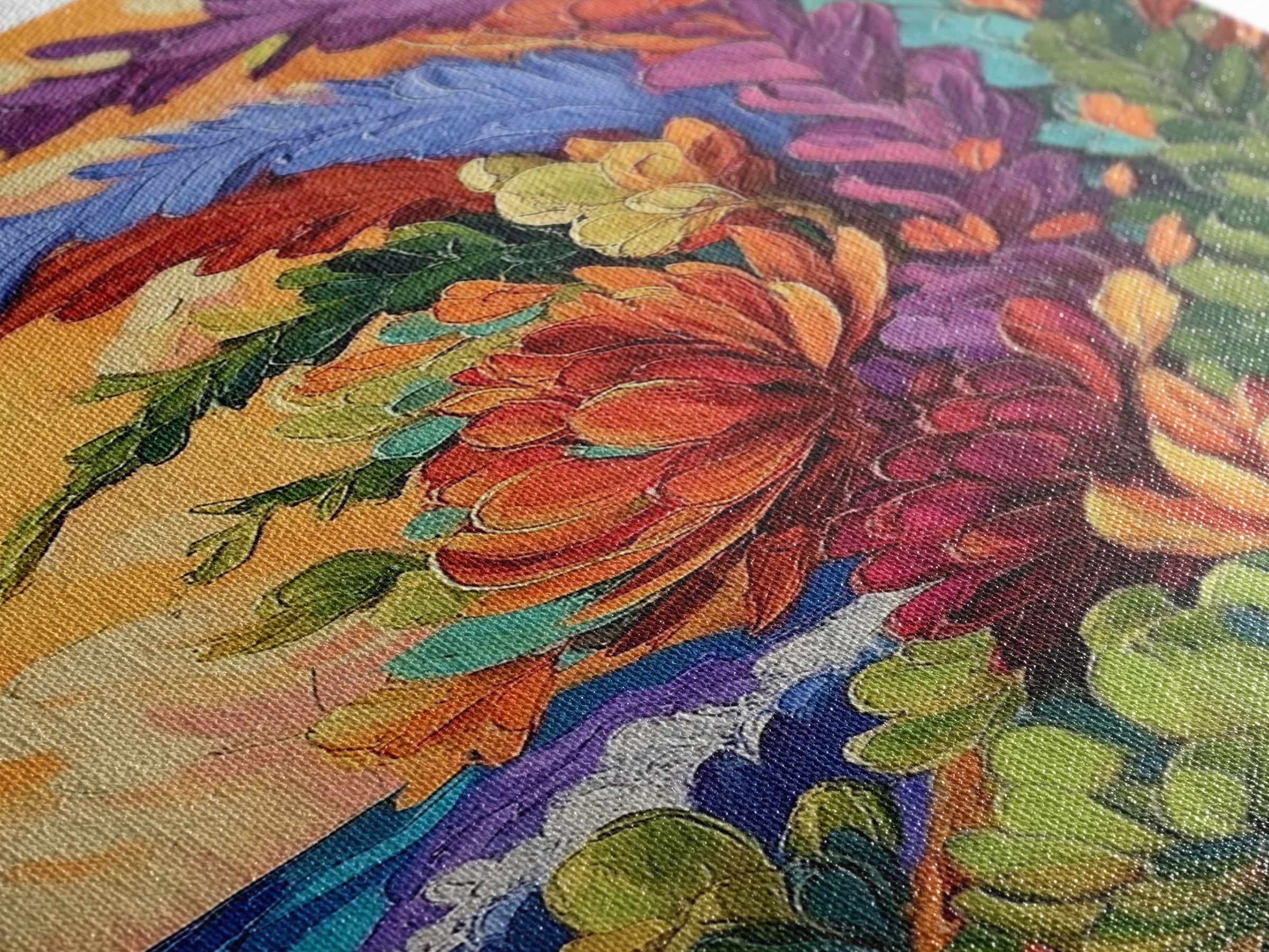 Abstract Florals, Bold Beach Scene, Coastal Flower Art, Vibrant Wall Accent, Kitchen Wall Art, Boho Style, Canvas Print, Sunset Tones