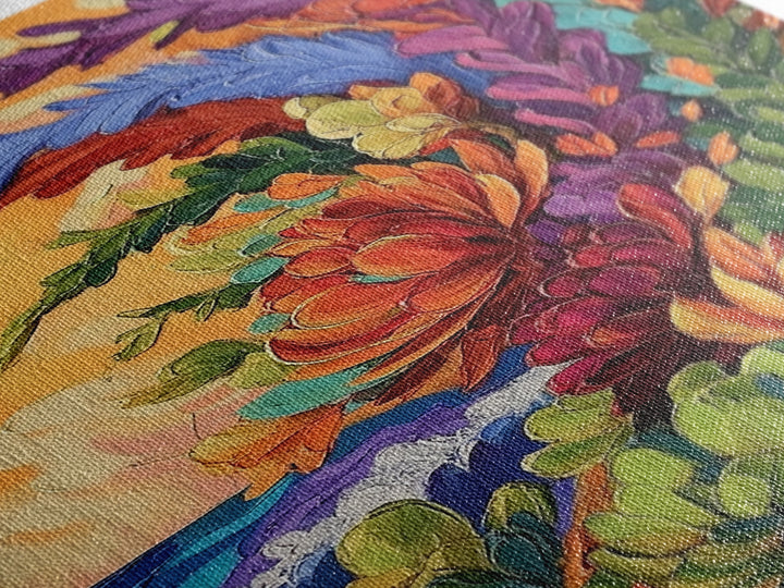 Abstract Florals, Bold Beach Scene, Coastal Flower Art, Vibrant Wall Accent, Kitchen Wall Art, Boho Style, Canvas Print, Sunset Tones