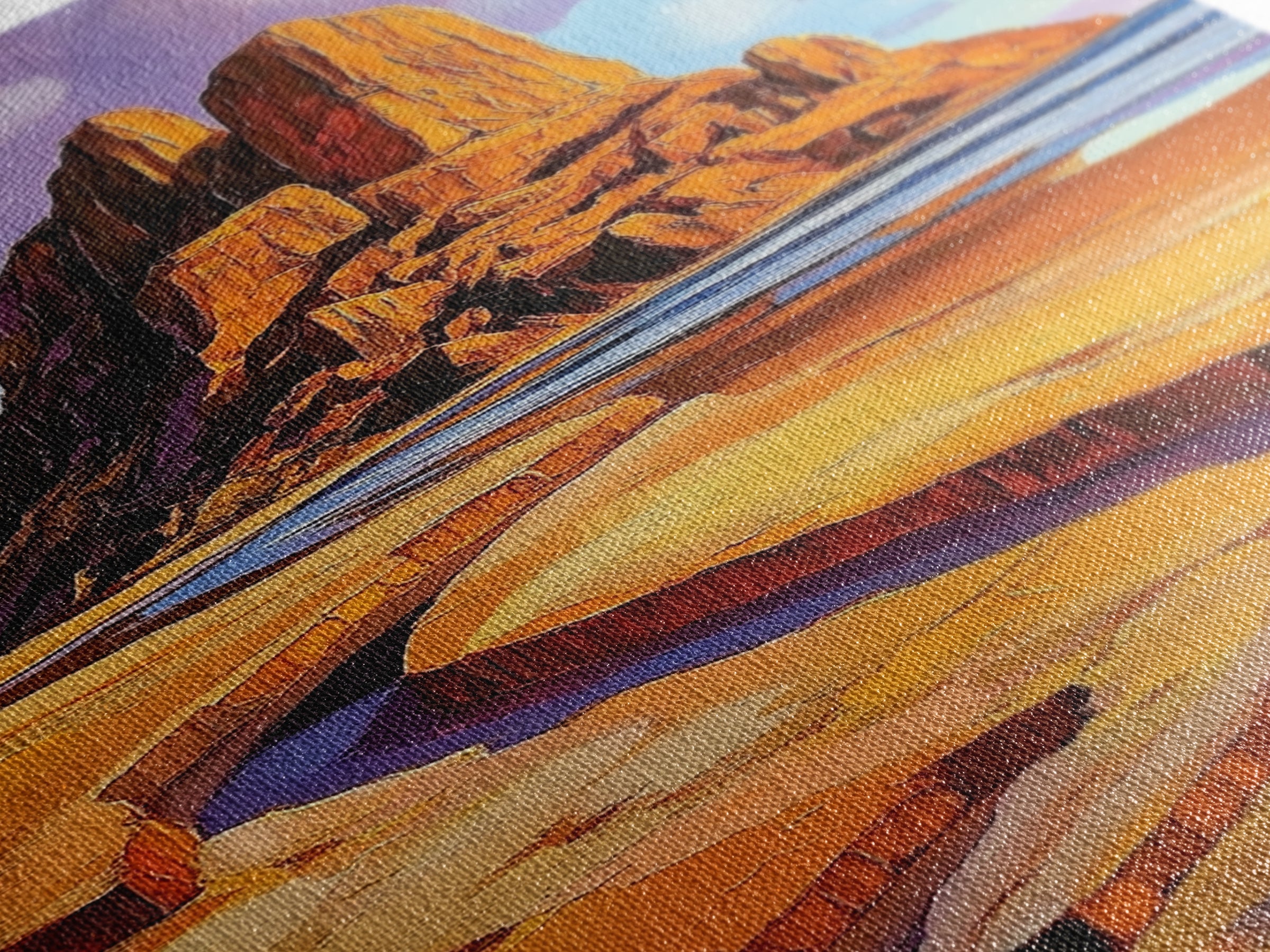 Desert Monolith, Canyon Rock, Purple Sky, Southwest Vibes, Framed Canvas Print, Boho Wall Art, Desert Landscape, Office Wall Decor