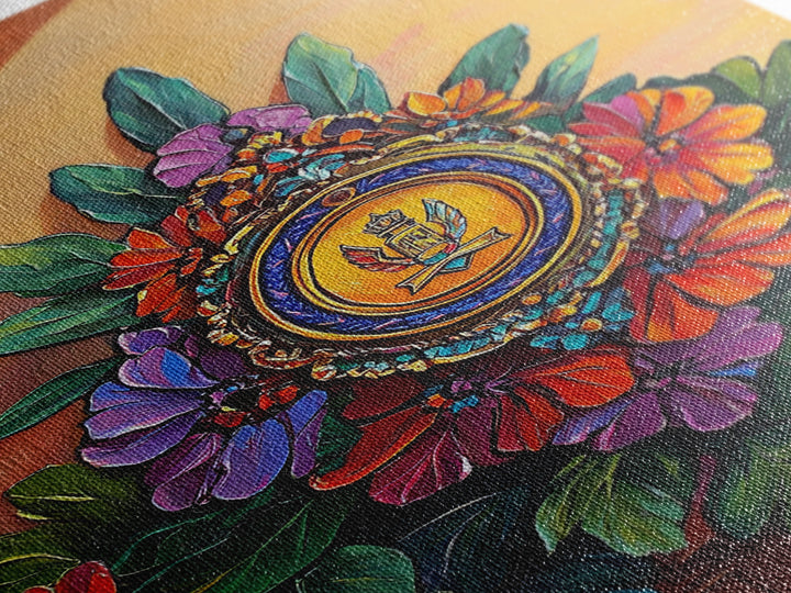 Royal Crest, Floral Emblem, Mediterranean Decor, Vibrant Details, Framed Canvas Print, Kitchen Wall Art, Spanish Wall Art, Regal Vibe