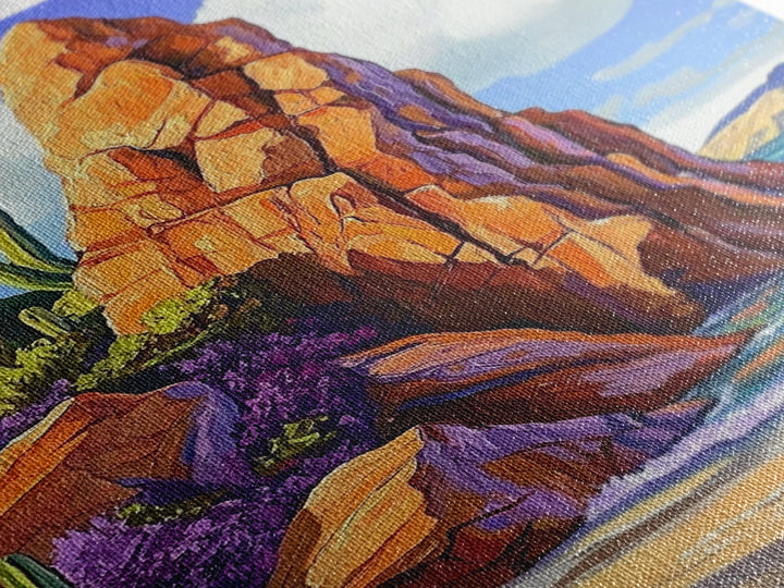 Rocky Spire, Cactus Landscape, Desert Coastline, Nature Escape, Framed Canvas Print, Western Wall Art, Adventure Travel Aesthetic