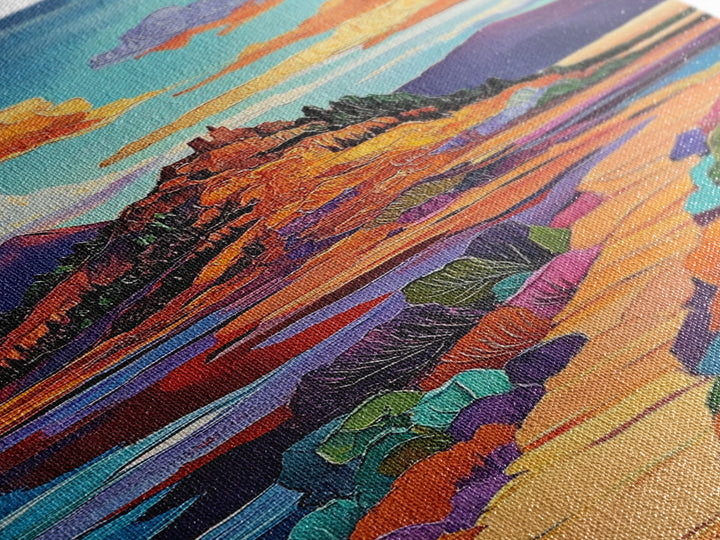 Desert Pathway Painting, Vibrant Mountain Scene, Colorful Earthy Art, Framed Canvas Print, Rustic Hallway Wall Art, Fall Colors