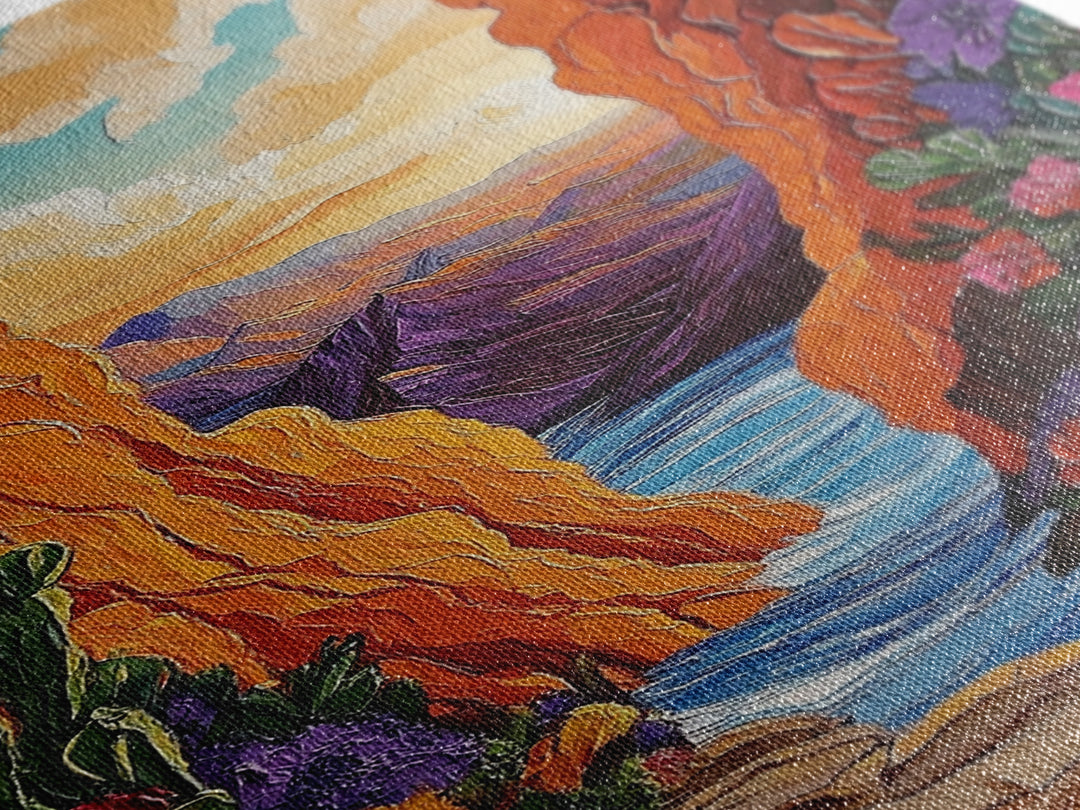 Canyon Wildflowers, Desert, Horizon, Canvas Print bold desert canyon landscape boho rustic mountain view wildflower wall art hallway decor