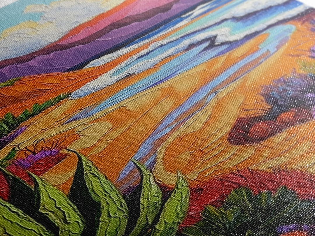 Beach Path, Sunset, Bliss, Canvas Print, tropical beach decor, bold wall art, coastal boho artwork, vibrant summer vibes, Bathroom or Hallway