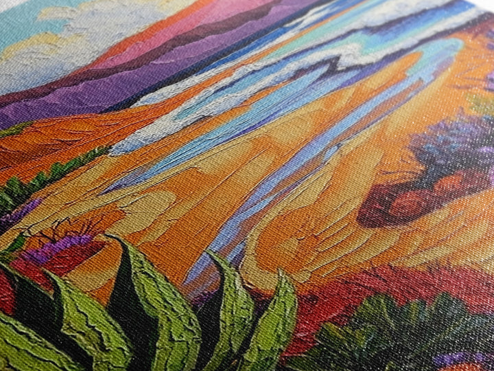 Beach Path, Sunset, Bliss, Canvas Print, tropical beach decor, bold wall art, coastal boho artwork, vibrant summer vibes, Bathroom or Hallway