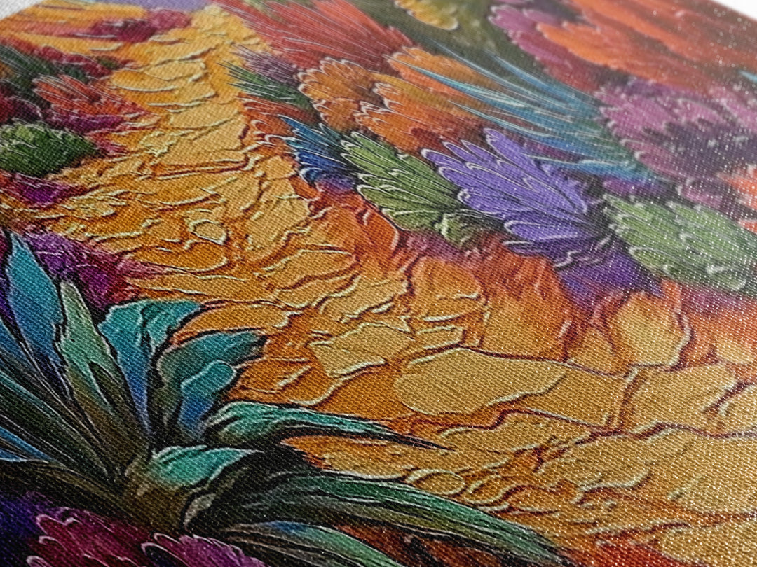 Desert Pathway, Wildflower Trail, Vibrant Colors, Boho Landscape, Framed Canvas Print, Entryway Wall Art, Boho Living Room