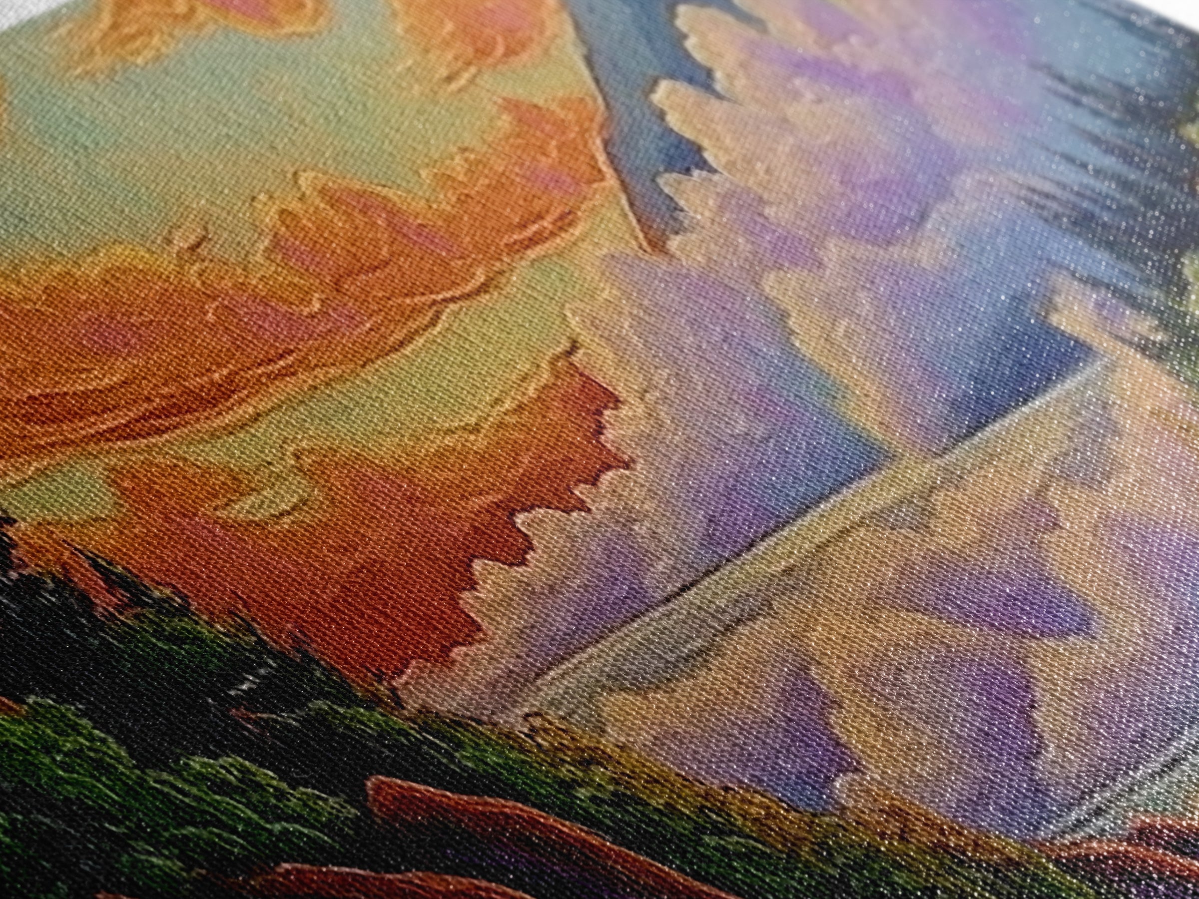 Cloudy Mountains, Sunset Glow, Forest Horizon, Tranquil Vibes, Framed Canvas Print, peaceful landscape, bedroom wall art