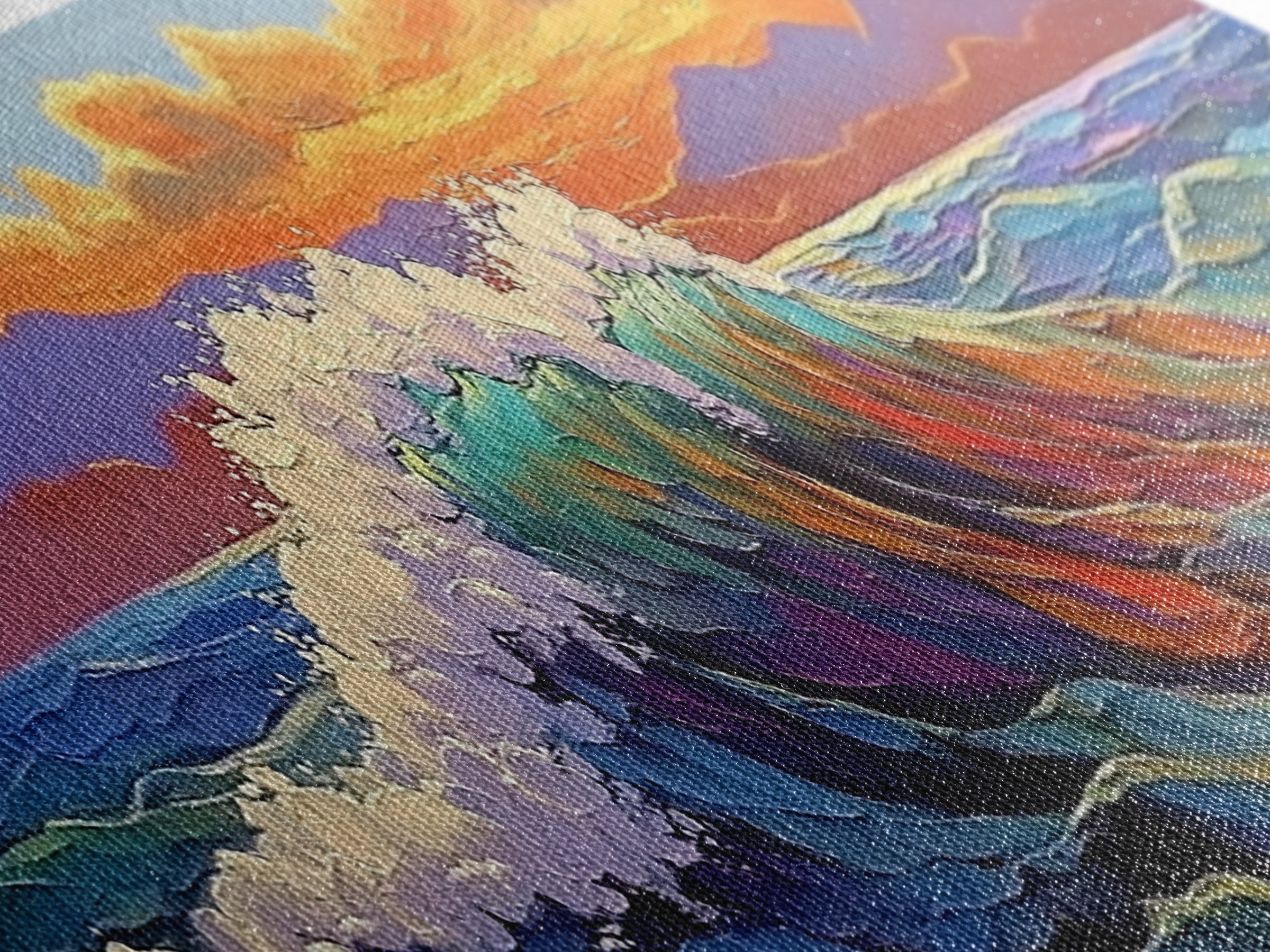 Ocean Wave Sunset, Vibrant Seascape Painting, Tropical Horizon Scene, Framed Canvas Print, Coastal Wall Art, Nautical Decor